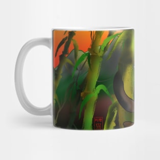 Adorably cute panda at sunset in a bamboo forest Mug